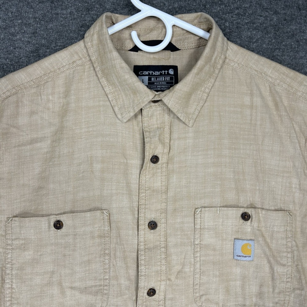 Carhartt Shirt Mens L Khaki Rugged‎ Flex Lightweight Short Sleeve Relaxed 106745
